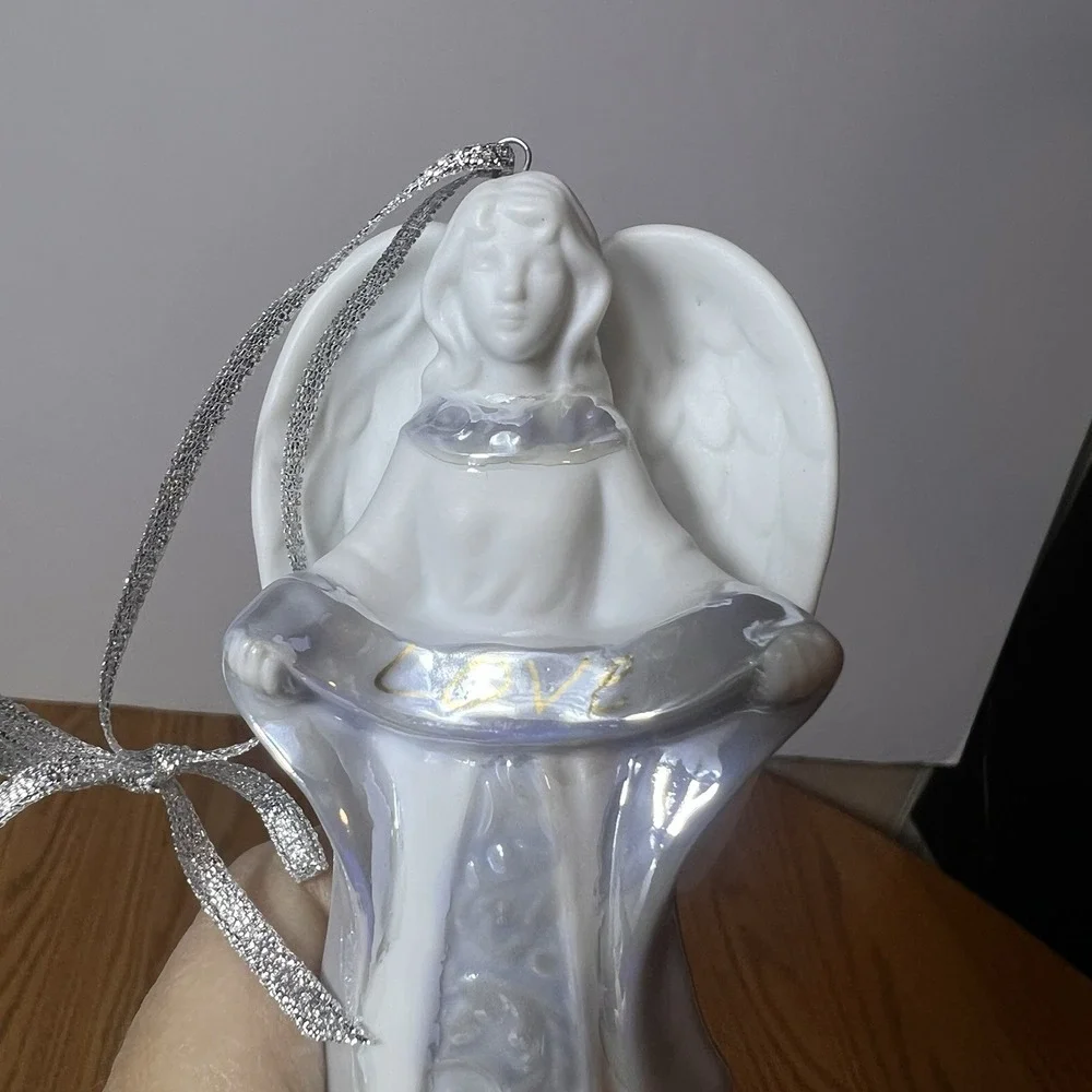 Set of 6 Porcelain Angel Christmas Ornaments Hope Faith Love Joy Peace Blessings